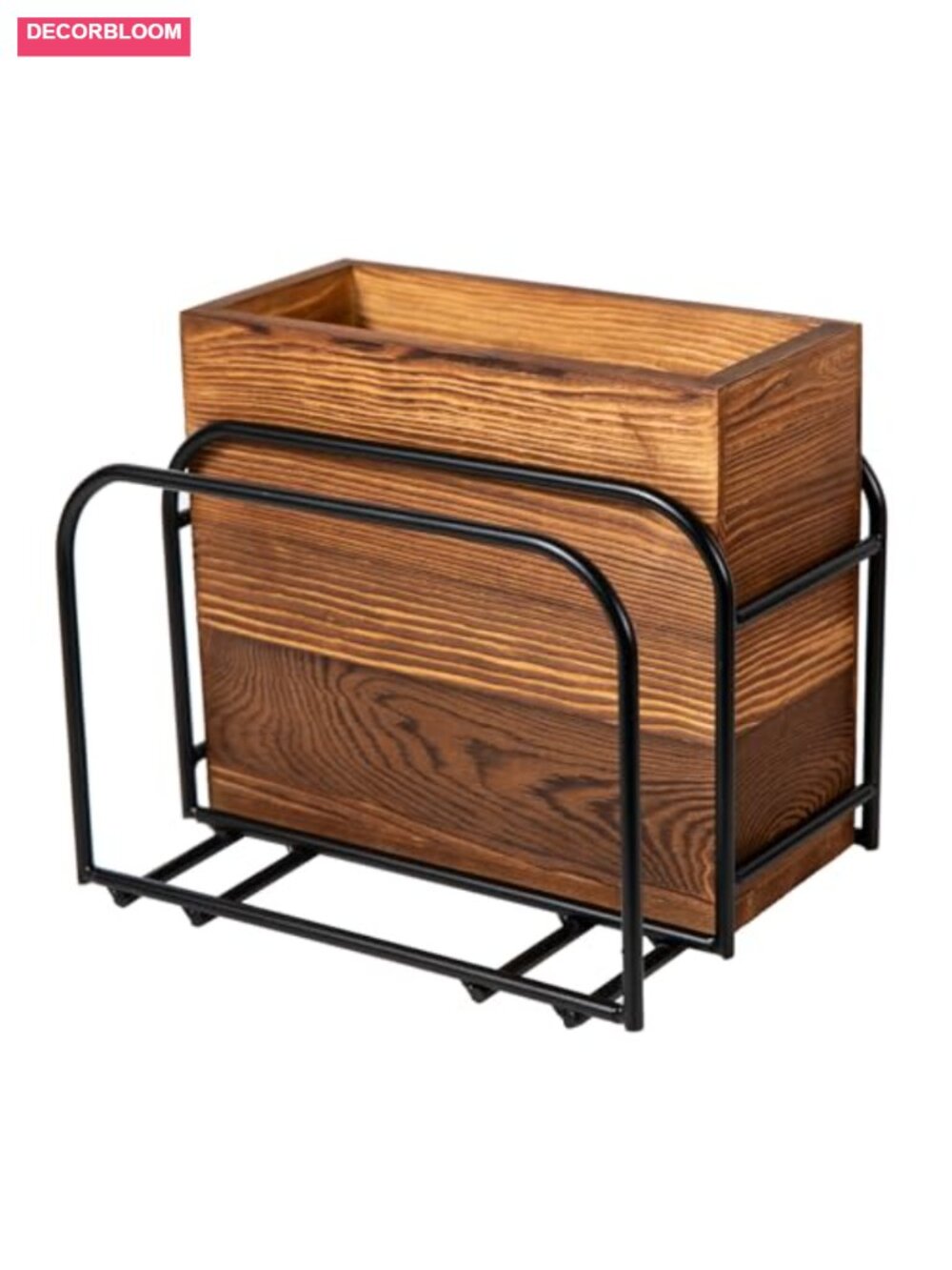 Acacia Wood Utensil Crock Cutlery Holder with Metal Wire Frame Organizer